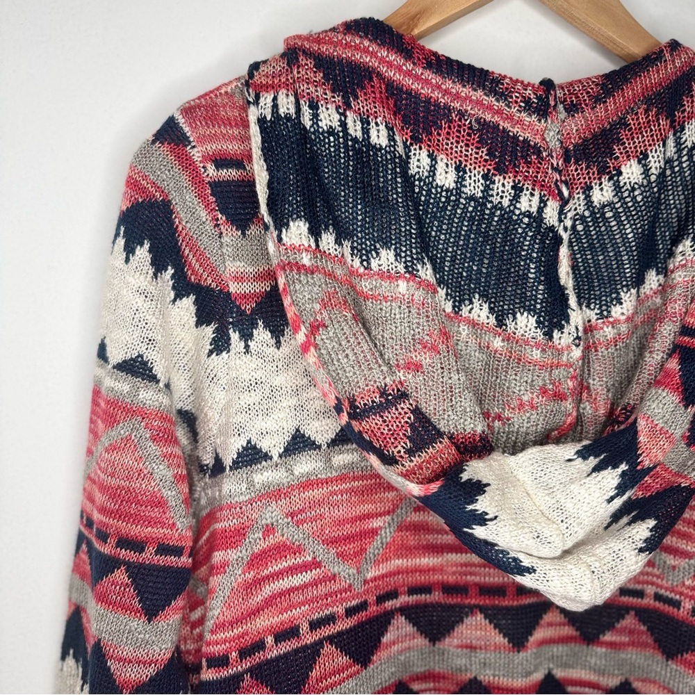 Great Northwest Indigo Women’s Southwestern Geometric Long Hooded Sweater Medium - Picture 6 of 7